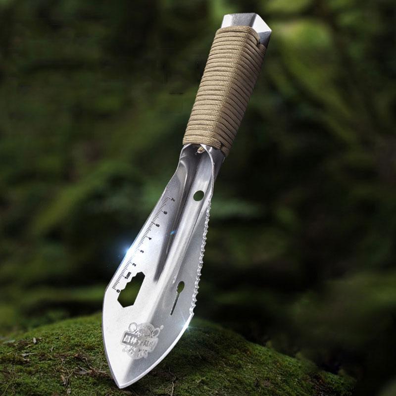 Garden Shovel Stainless Steel Outdoor Shovel Multifunctional Tool Weed Eater with Serrated Digging Small Shovel